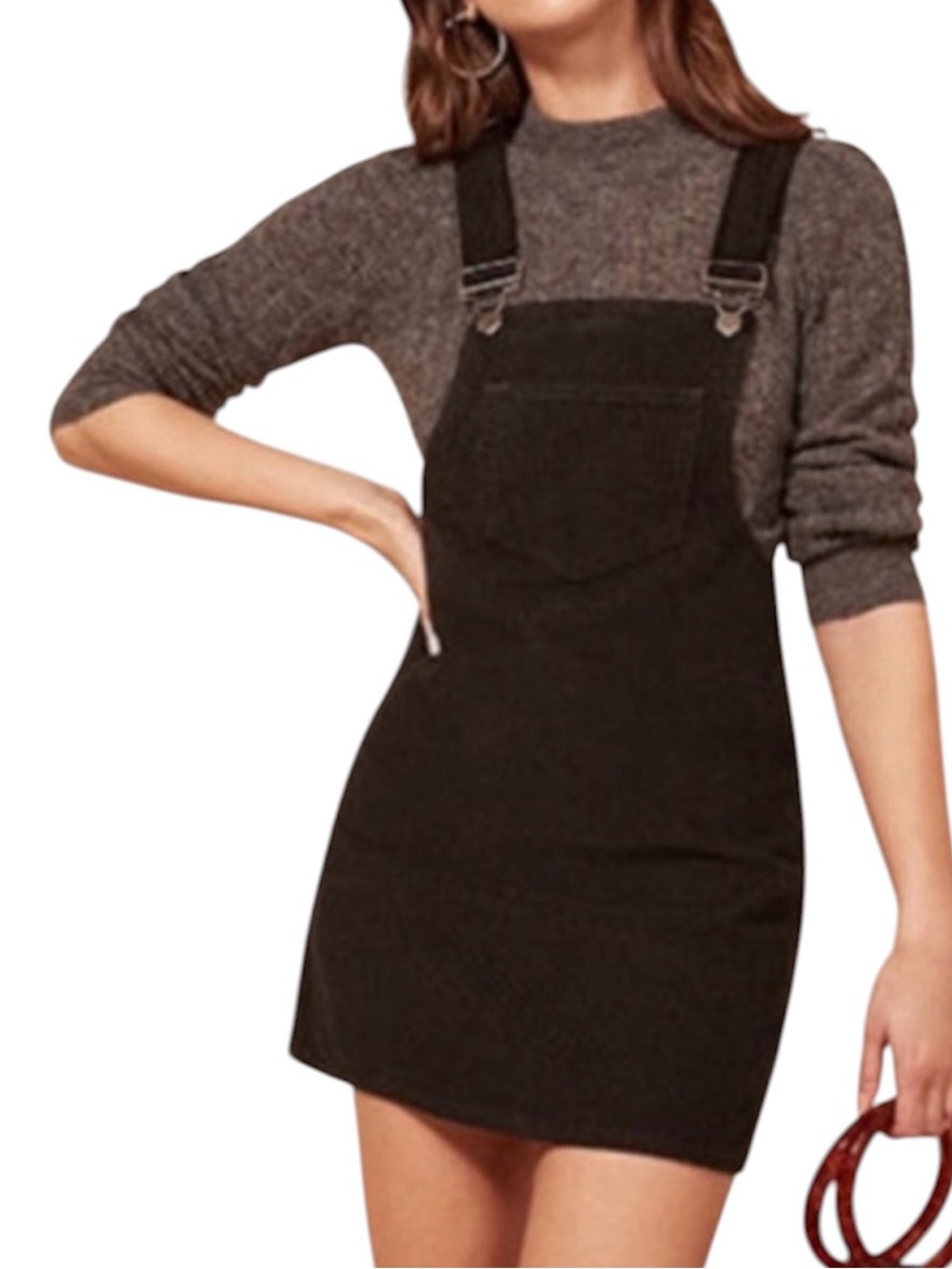 Reformation Lane Jumper Corduroy Mini Overall Dress Sz 2 Black